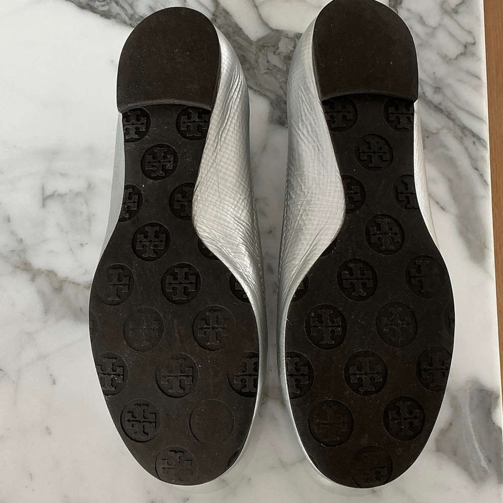 Tory Burch Silver Logo Flats - Picture 2 of 4